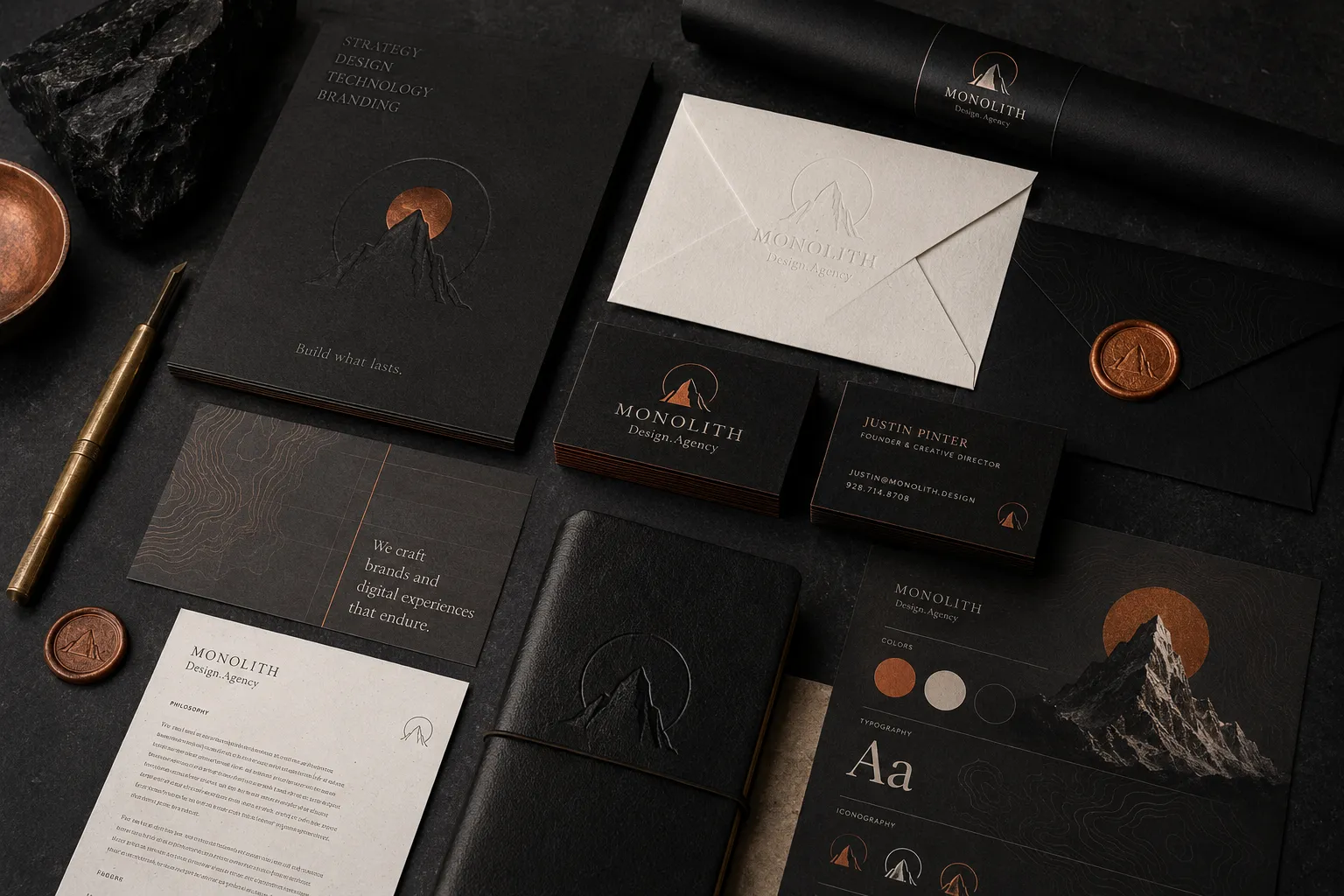 Monolith brand identity applied across business cards