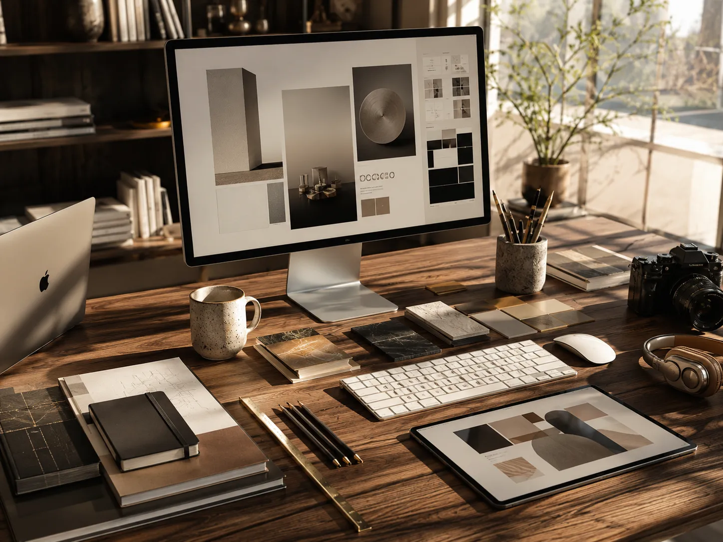 Web design work on screen at the Monolith studio