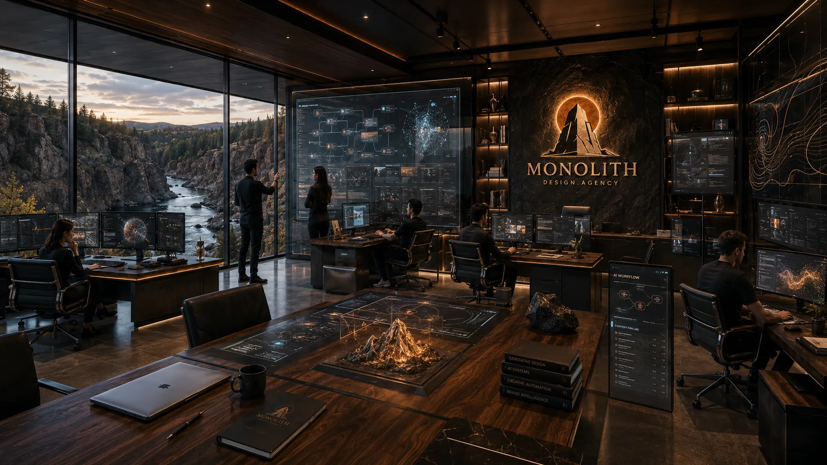 The Monolith team at work above the Spokane River