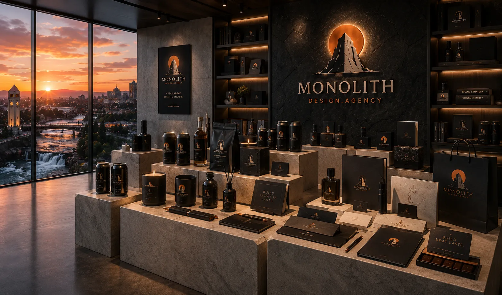 A campaign display wall at the Monolith studio