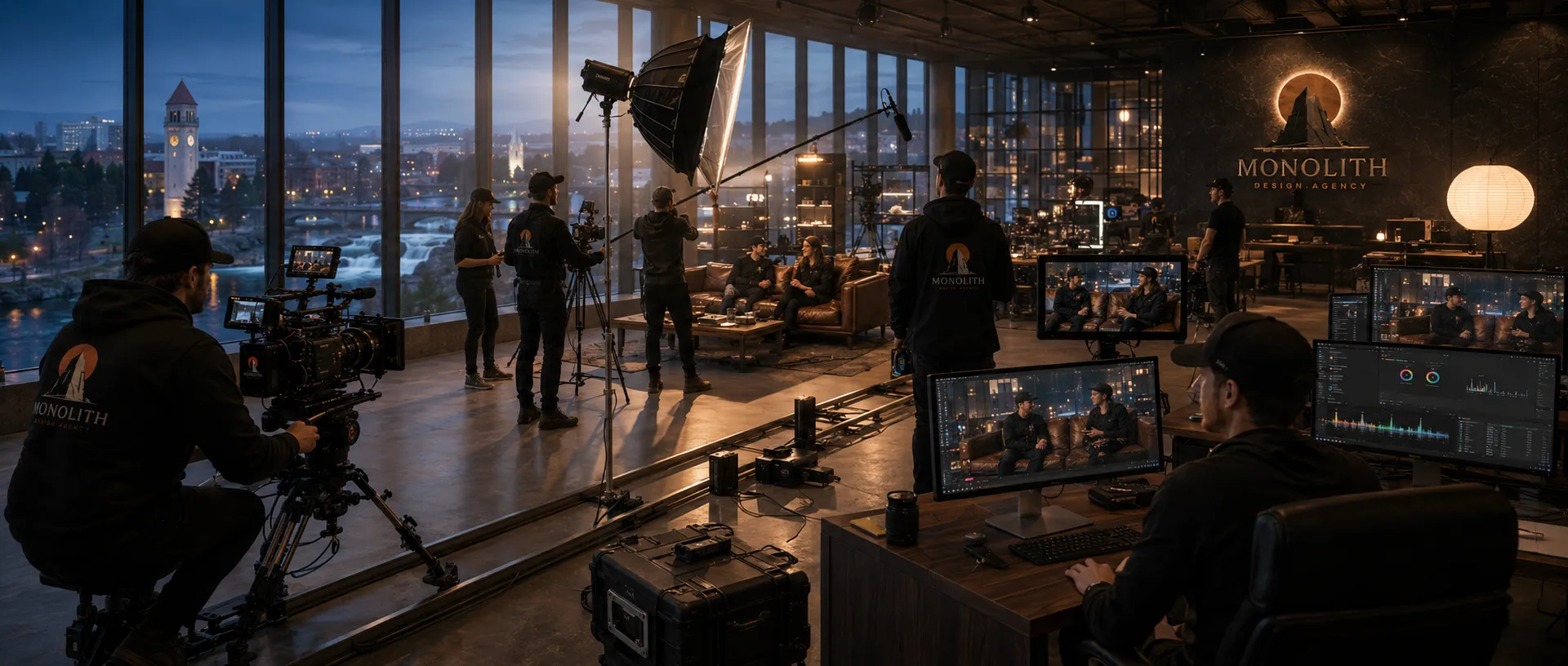 A film rig rolling on the Monolith studio floor