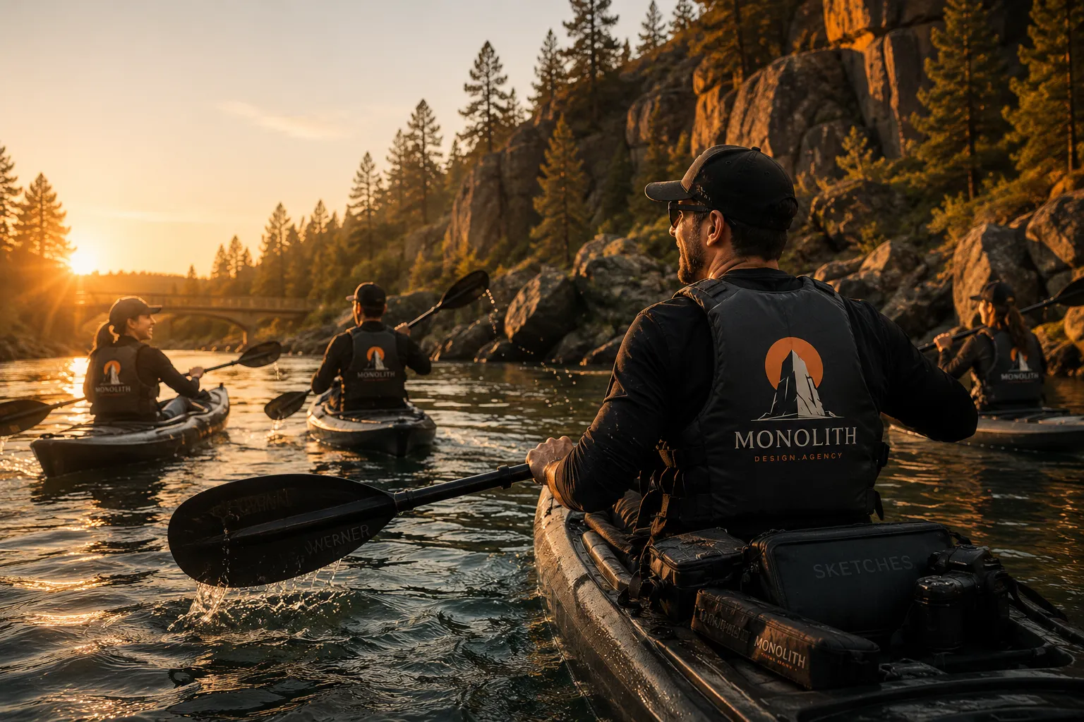 Kayaking at sunset on the river near Post Falls